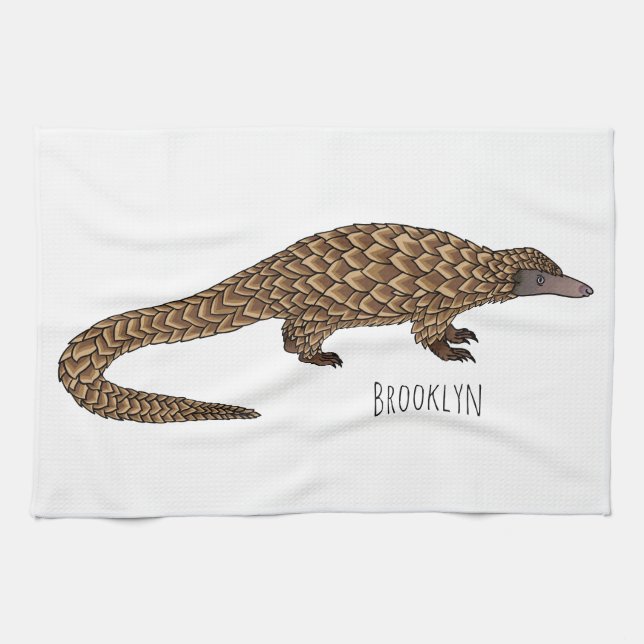Long-tailed pangolin cartoon illustration  tea towel (Horizontal)
