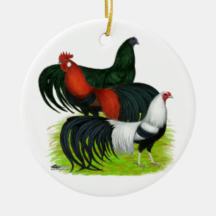 Long-tailed Rooster Trio Ceramic Tree Decoration