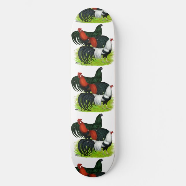Long-tailed Rooster Trio Skateboard (Front)