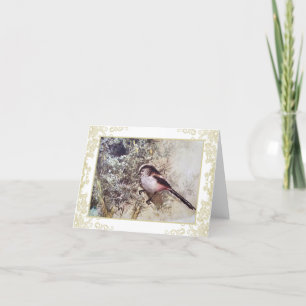 Long-tailed tit vintage notecard
