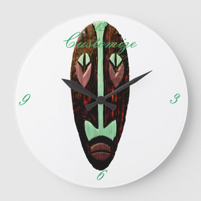 Long Tiki Mask Thunder_Cove Large Clock (Front)