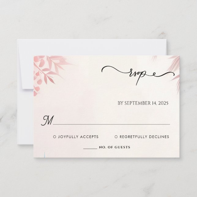 Long Tulle Regal Royal Glam Blush Pink Wedding RSVP Card (Front)