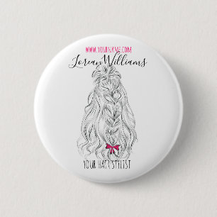 Long wavy hair with a bow  Hairstyling branding 6 Cm Round Badge