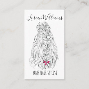 Long wavy hair with a bow  Hairstyling branding Business Card