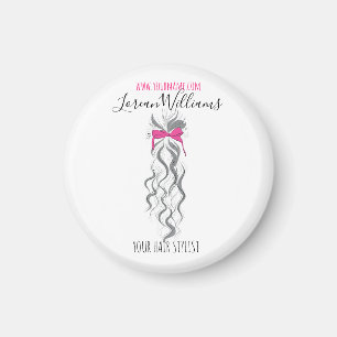 Long wavy hair with a bow Hairstyling branding Magnet