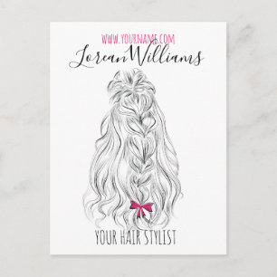 Long wavy hair with a bow Hairstyling branding Postcard