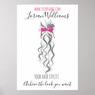 Long wavy hair with a bow  Hairstyling branding Poster