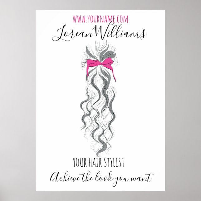 Long wavy hair with a bow  Hairstyling branding Poster (Front)
