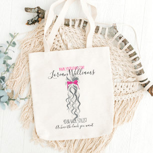Long wavy hair with a bow  Hairstyling branding Tote Bag
