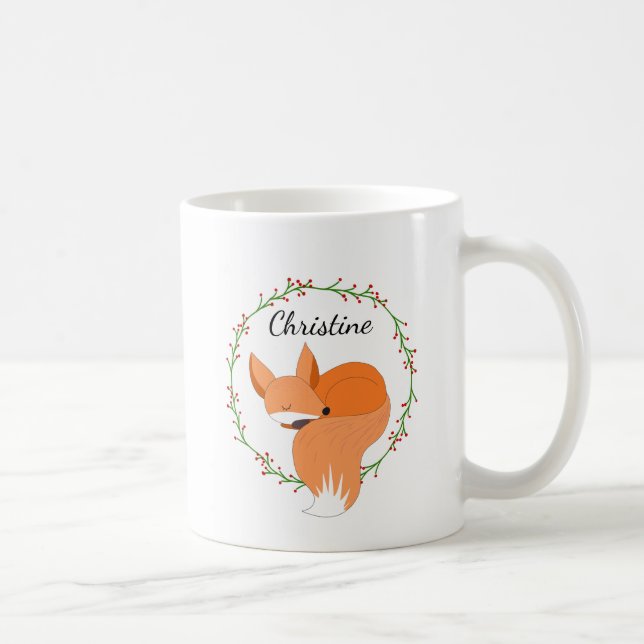Long Winter's Nap Holiday Fox with Name Coffee Mug (Right)
