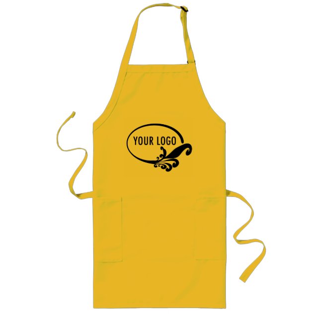 Long Yellow Apron Uniform with Pockets Custom Logo (Front)