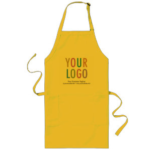 Long Yellow Apron with Pockets Custom Logo Branded