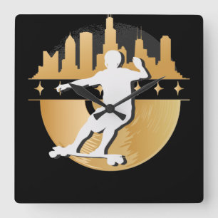 Longboard Downhill, Urban & Lifestyle Square Wall Clock