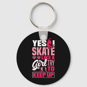 Longboard Freeboard Skateboarding Female Skater Key Ring