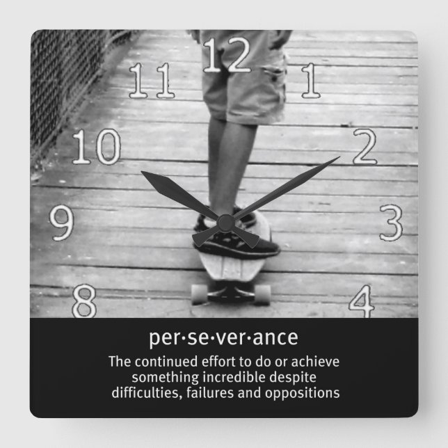 Longboard Perseverance Square Wall Clock (Front)