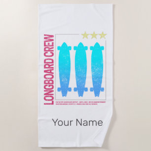Longboard Retro Skateboard Vintage Skater Design Beach Towel