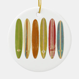 Longboard Surfboards Vintage Retro Style Surfing Ceramic Ornament