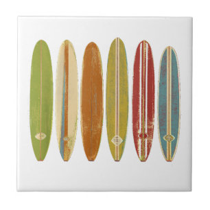 Longboard Surfboards Vintage Retro Style Surfing Ceramic Tile