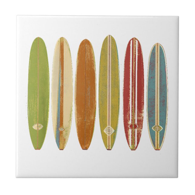 Longboard Surfboards Vintage Retro Style Surfing Ceramic Tile (Front)