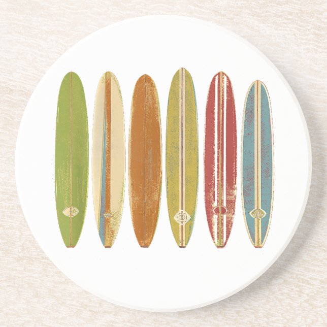 Longboard Surfboards Vintage Retro Style Surfing Coaster (Front)