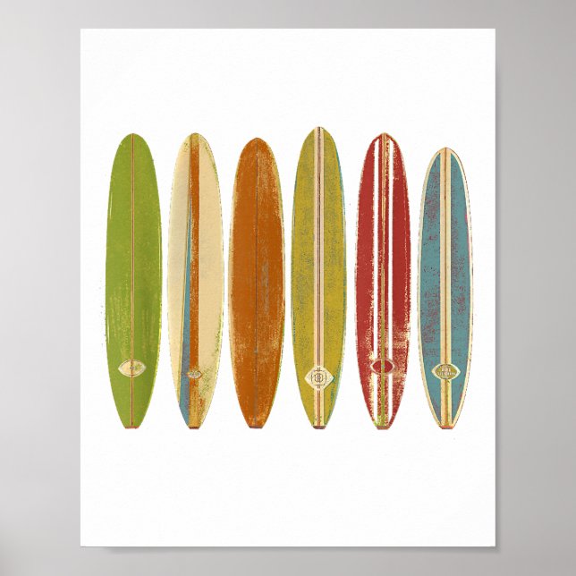Longboard Surfboards Vintage Retro Style Surfing Poster (Front)