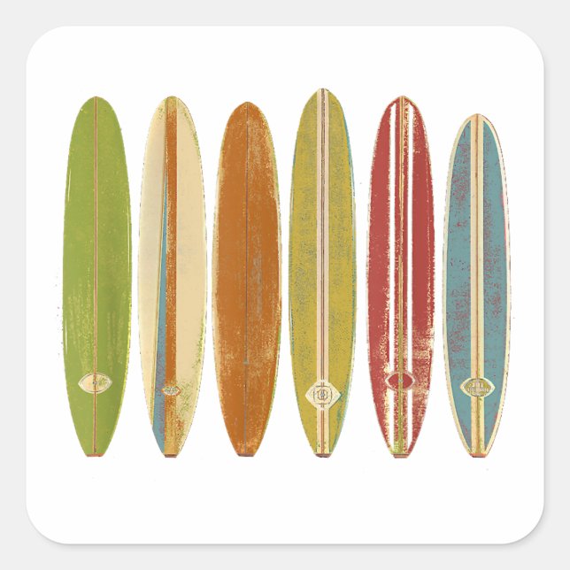 Longboard Surfboards Vintage Retro Style Surfing Square Sticker (Front)