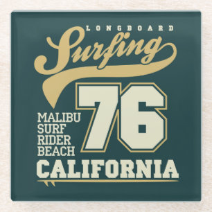 Longboard Surfing California 76 Glass Coaster