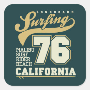 Longboard Surfing   California 76 Square Sticker