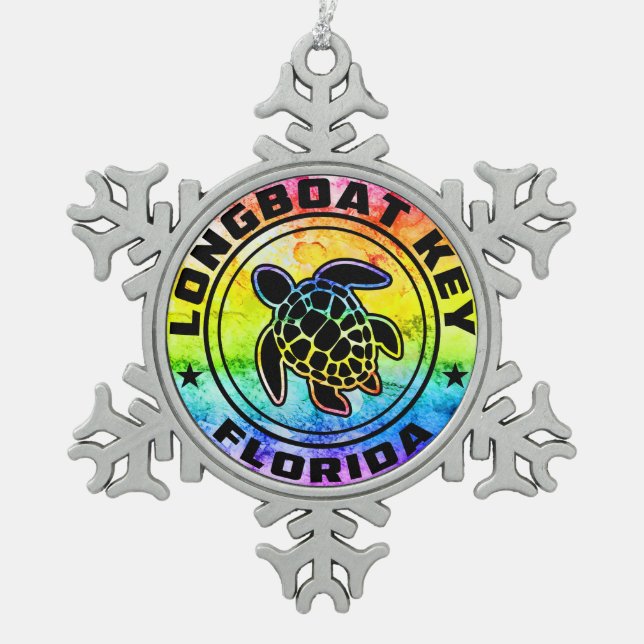 Longboat Key Florida Sea Turtle Snowflake Pewter Christmas Ornament (Front)