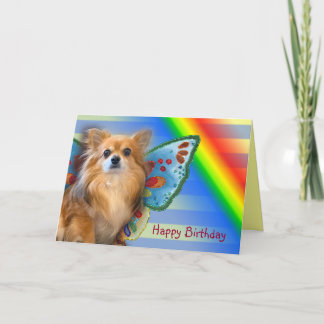Longhair Chihuahua Birthday Rainbow Fairy Card