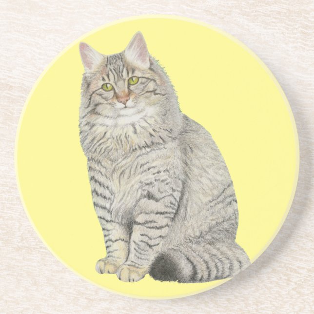 Longhair Tabby Cat Coaster (Front)