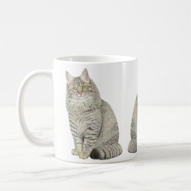 Longhair Tabby Cat Coffee Mug (Left)