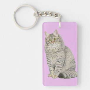 Longhair Tabby Cat Key Ring