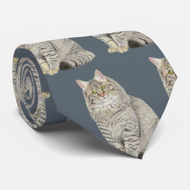 Longhair Tabby Cat Neck Tie (Rolled)