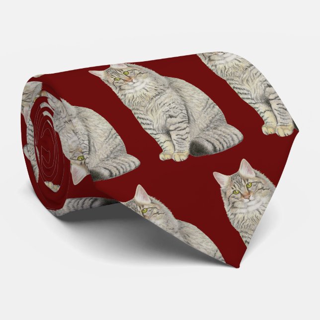 Longhair Tabby Cat Neck Tie (Rolled)