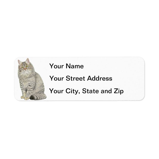Longhair Tabby Cat Return Address Label (Front)