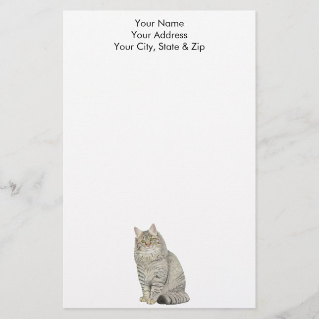 Longhair Tabby Cat Stationery (Front)