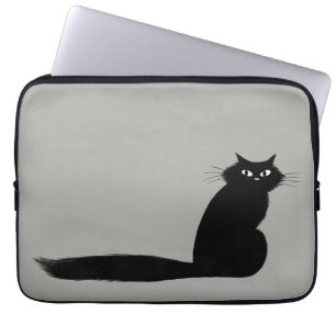 Longhaired Black Cat with Long Fluffy Tail Laptop Sleeve