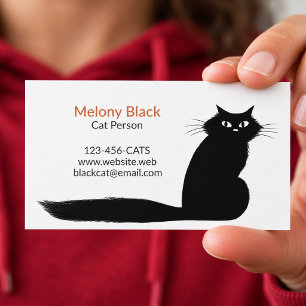 Longhaired Black Kitty Cat with Long Tail Business Card