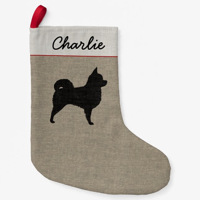 Longhaired Chihuahua Silhouette with Text Small Christmas Stocking (Front)