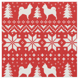Longhaired Chihuahua Silhouettes Christmas Holiday Fabric