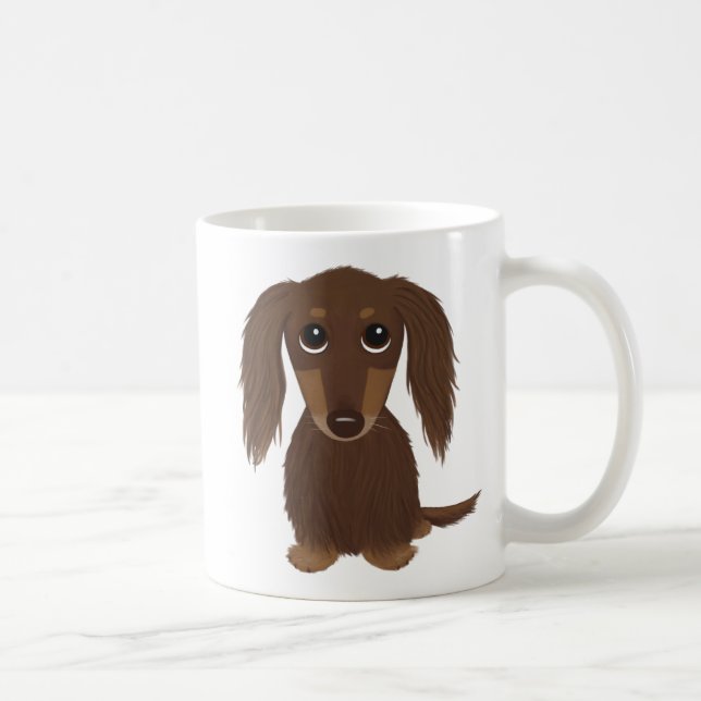 Longhaired Chocolate Dachshund | Cute Wiener Dog Coffee Mug (Right)