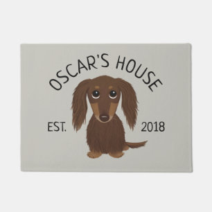 Longhaired Chocolate Dachshund Dog Personalised Doormat