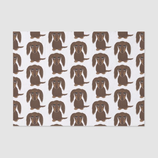 Longhaired Chocolate Dachshund Pattern | Cute Dogs Tissue Paper (Front)