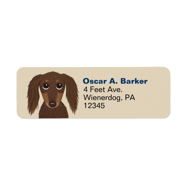 Longhaired Chocolate Dachshund Return Address Label (Front)