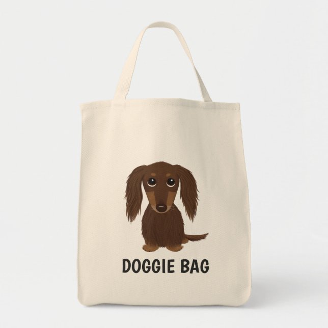 Longhaired Chocolate Dachshund Wiener Dog Lover's Tote Bag (Front)