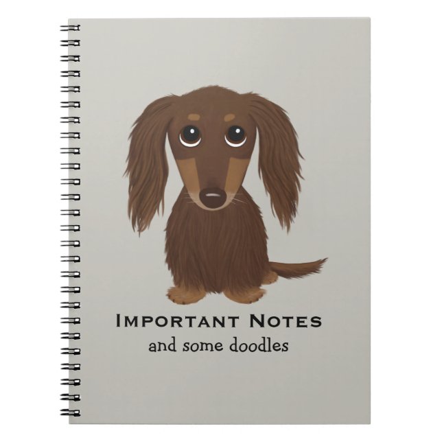 Longhaired Chocolate Dachshund with Custom Text Notebook (Front)