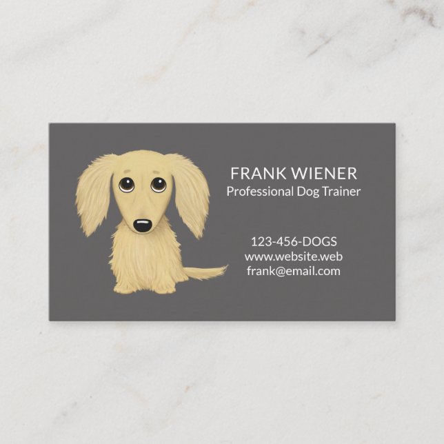 Longhaired Cream Blonde Dachshund | Wiener Dog Business Card (Front)