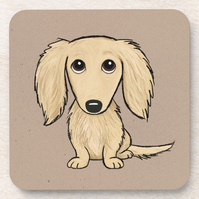 Longhaired Cream Dachshund | Cartoon Wiener Dog Coaster (Front)