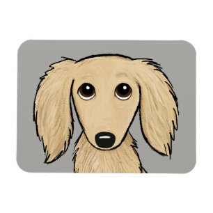 Longhaired Cream Dachshund   Cartoon Wiener Dog Magnet